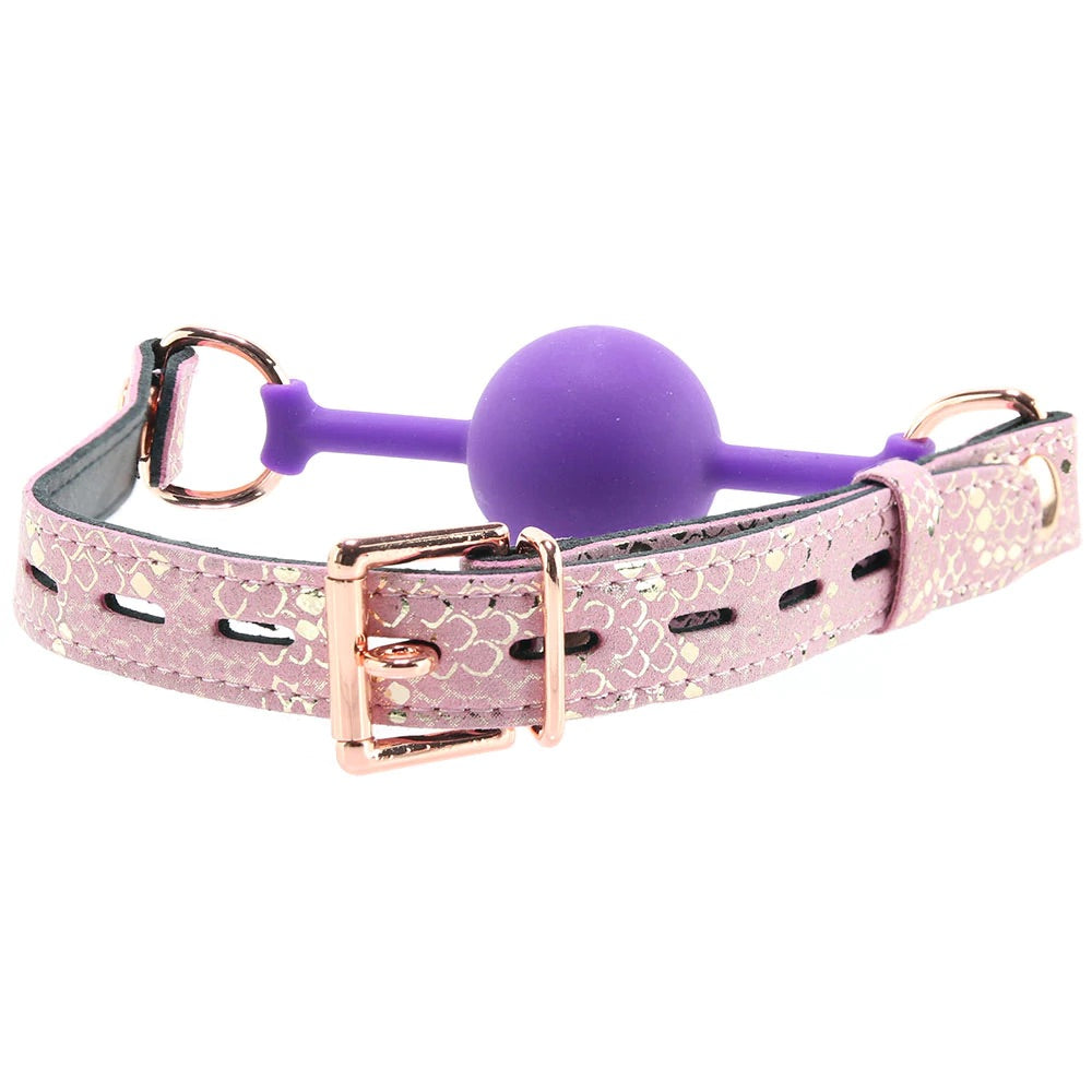 Purple Silicone Ball Gag with Snake Print Strap