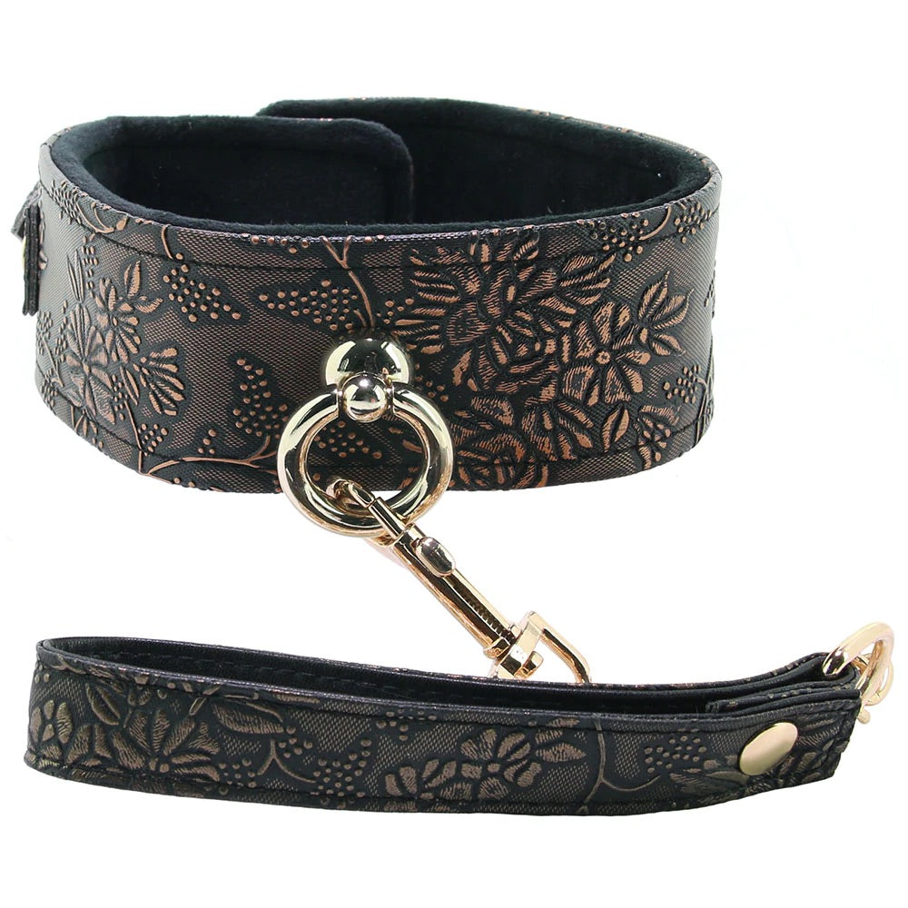 Lockable Leather Collar and Leash in Snake Print