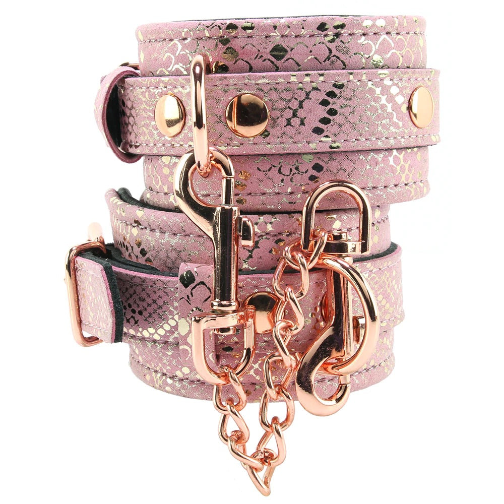 Locking Leather Wrist Cuffs in Snake Print