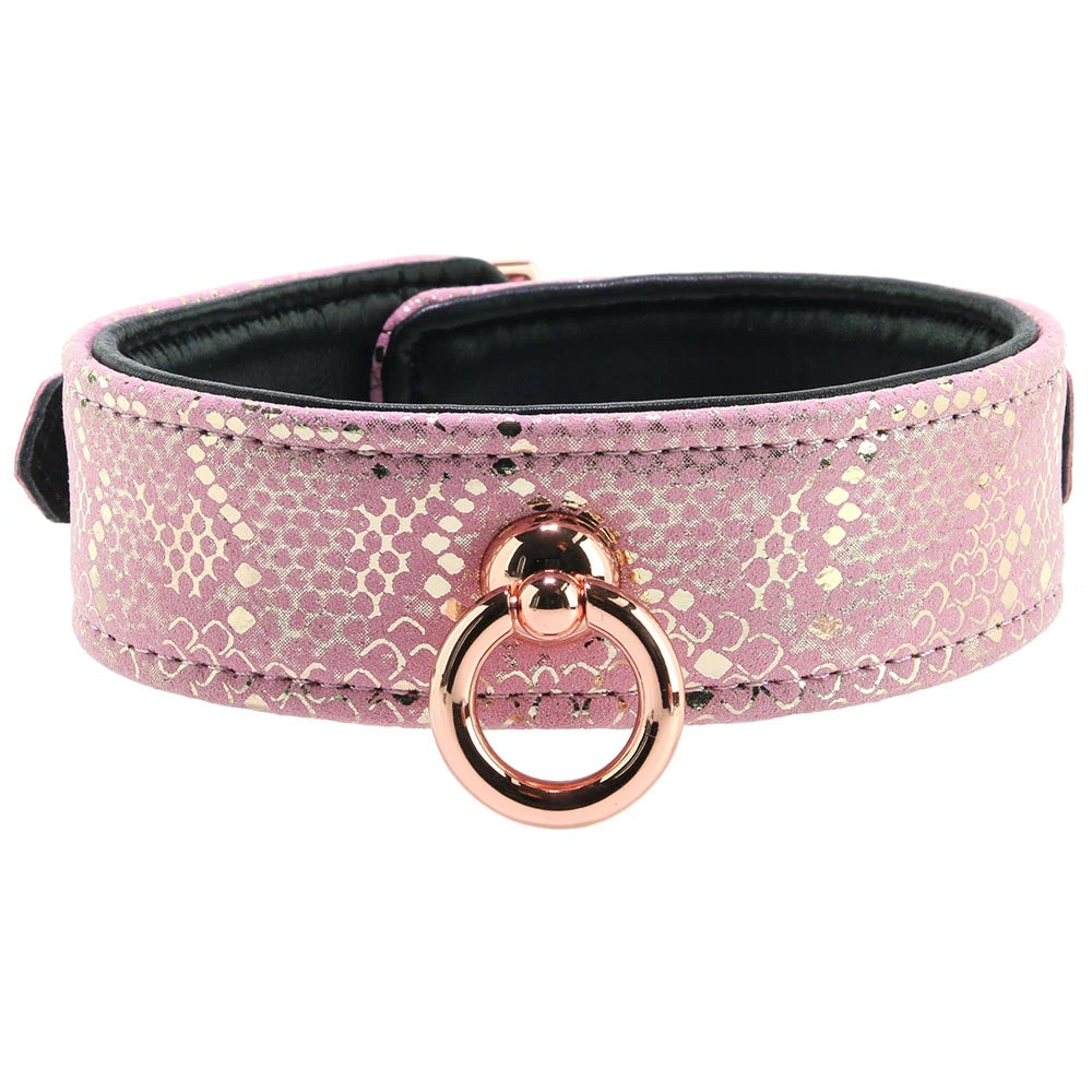 Lockable Leather Collar and Leash in Snake Print