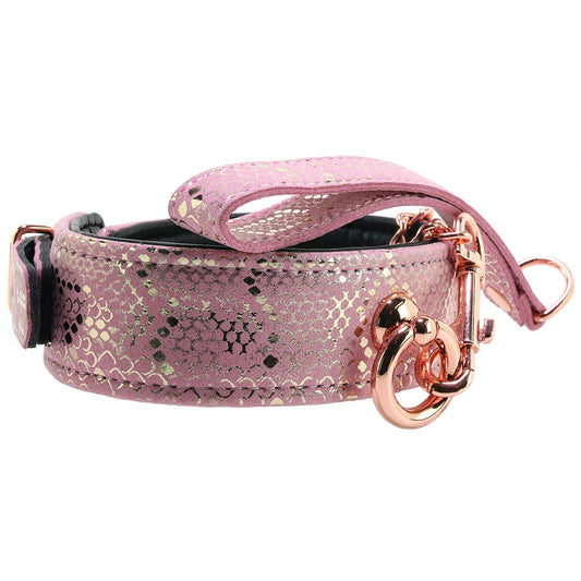 Lockable Leather Collar and Leash in Snake Print