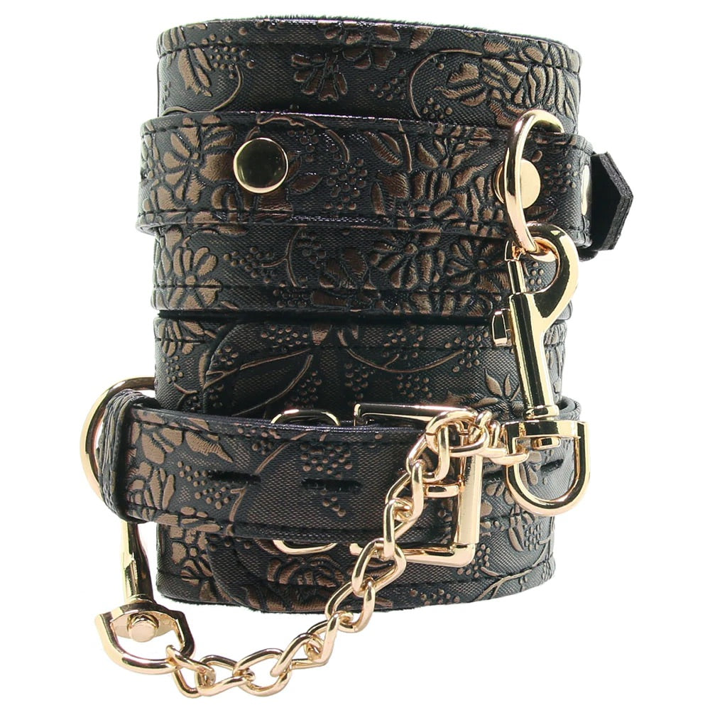 Locking Leather Wrist Cuffs in Snake Print