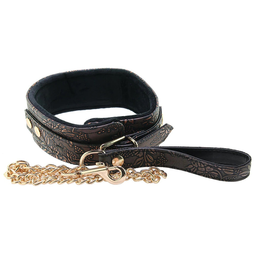 Lockable Leather Collar and Leash in Snake Print