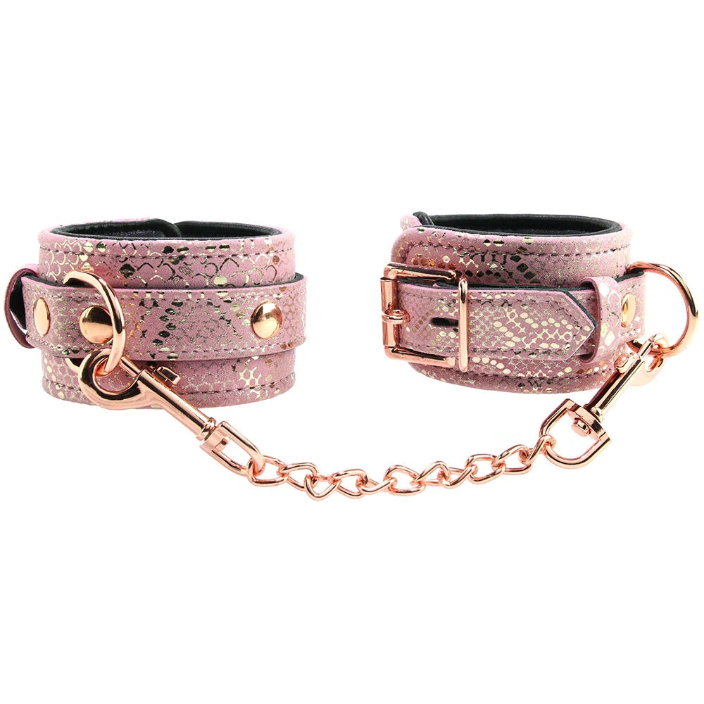 Locking Leather Wrist Cuffs in Snake Print