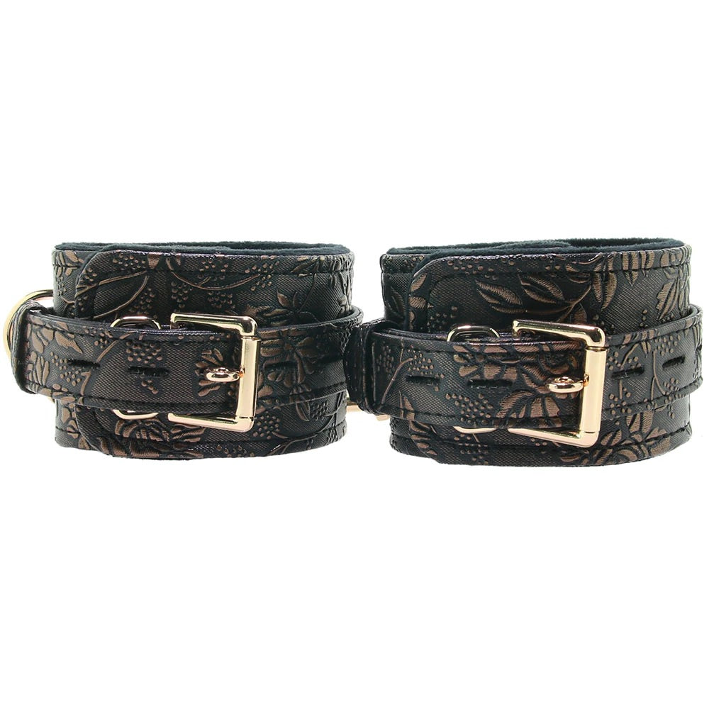 Locking Leather Wrist Cuffs in Snake Print