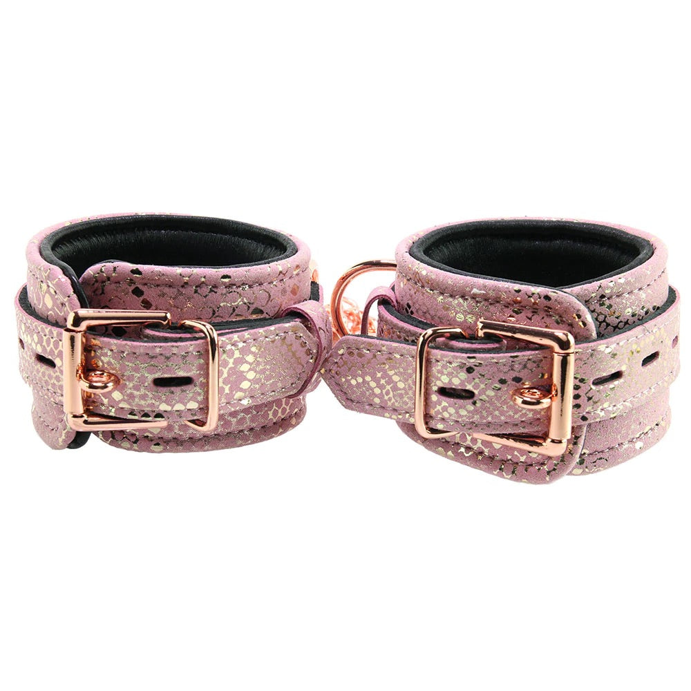 Locking Leather Wrist Cuffs in Snake Print