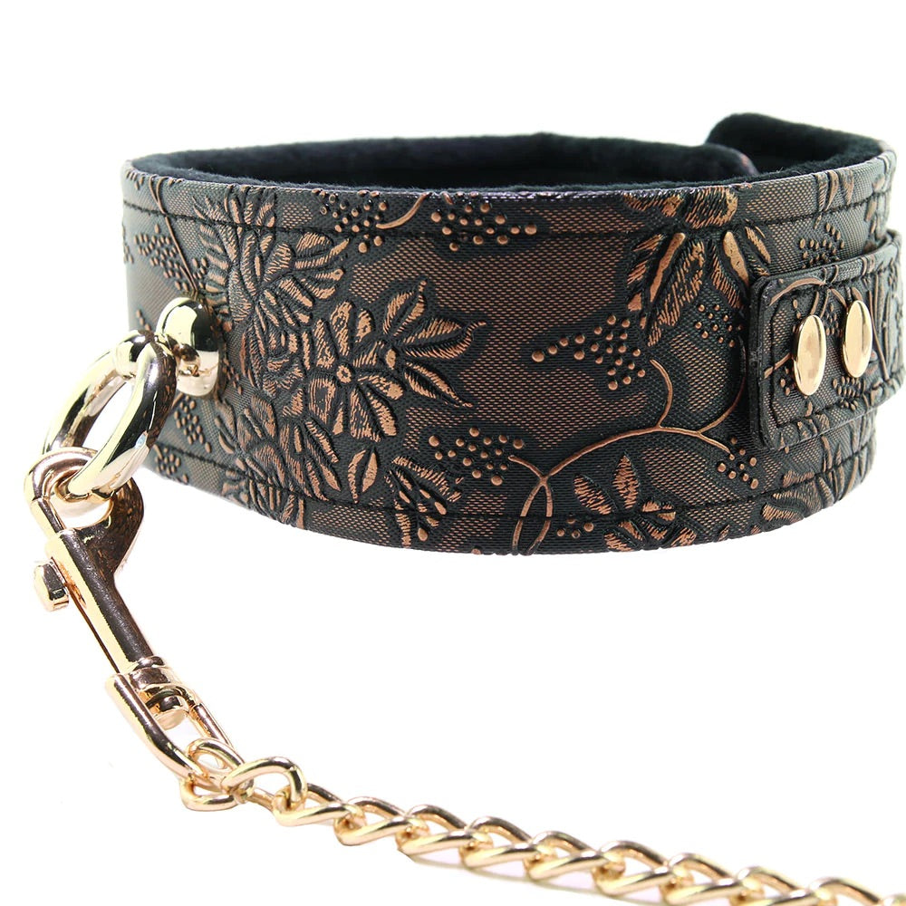 Lockable Leather Collar and Leash in Snake Print