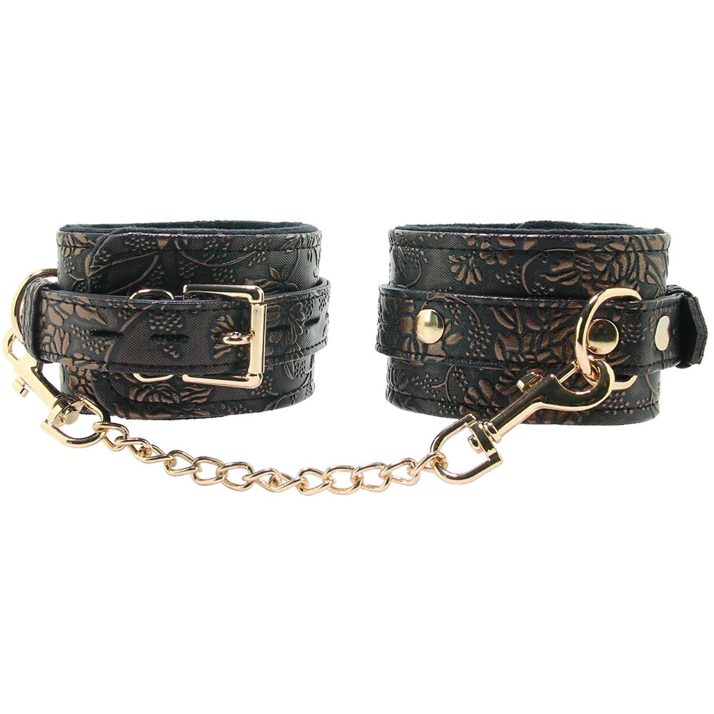 Locking Leather Wrist Cuffs in Snake Print